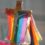 Jesus Christ crucified with rainbow flag colors cropped